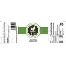 Charger l'image dans la galerie, L'image montre une étiquette de "Herbal D-tox" pour 100 gélules de 500 mg de cannelle (Cinnamomum verum) 100 % naturelle, avec des informations nutritionnelles.
