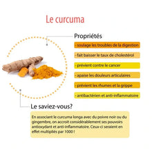 Charger l'image dans la galerie, les bienfaits du Curcuma / Turmeric + 5% Piperine (Curcuma Longa + Piperine) - 100 x 500mg