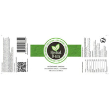 Charger l'image dans la galerie, L'image montre une étiquette de "Herbal D-tox" pour des gélules d'Artémisinine/Armoise, contenant 95 % d'Artemisia Annua et 5 % de Ferbrine, avec des informations nutritionnelles.