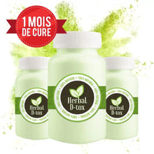 Charger l&#39;image dans la galerie, Trois flacons Herbal D-tox avec inscription &#39;1 mois de cure&#39; en rouge, entourés d&#39;éclaboussures vertes.