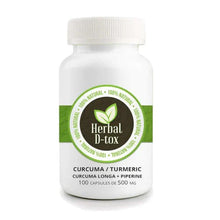 Afbeelding in Gallery-weergave laden, Herbal D-tox Curcuma / Turmeric + 5% Piperine (Curcuma Longa + Piperine) - 100 capsules x 500mg