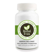 Griffe de chat (Uncaria tomentosa) - Boite de 100 capsules de 500mg -marque Herbal D-tox