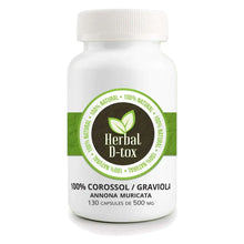 Charger l&#39;image dans la galerie, Flacon de capsules Herbal D-tox, 100% corossol (graviola), Annona muricata, contenant 130 capsules de 500 mg