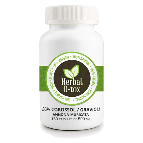 Flacon de capsules Herbal D-tox, 100% corossol (graviola), Annona muricata, contenant 130 capsules de 500 mg