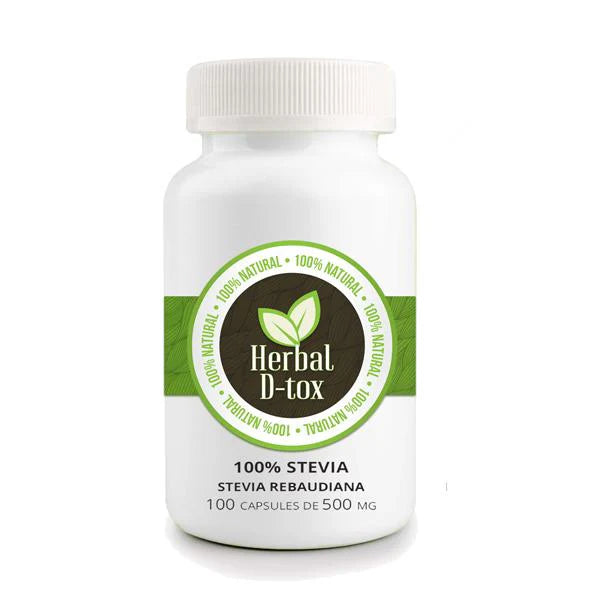 Stévia (Stevia Rebaudiana) - Boite de 100 capsules de 500mg marque Herbal D-tox