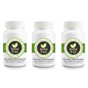 Thé vert organique (Camellia sinensis) - 3 boites de 100 capsules de 500mg de marque Herbal D-tox