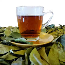 Charger l&#39;image dans la galerie, Tasse de tisane de feuilles de corossol séchées entourée de feuilles séchées.